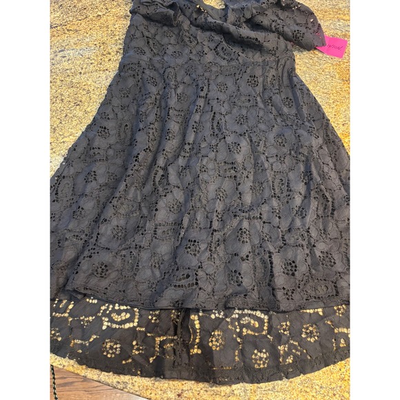 NWT Betsey Johnson Black Lace Cutout Back Fit Flare High Low Dress Size 14 - Picture 8 of 11